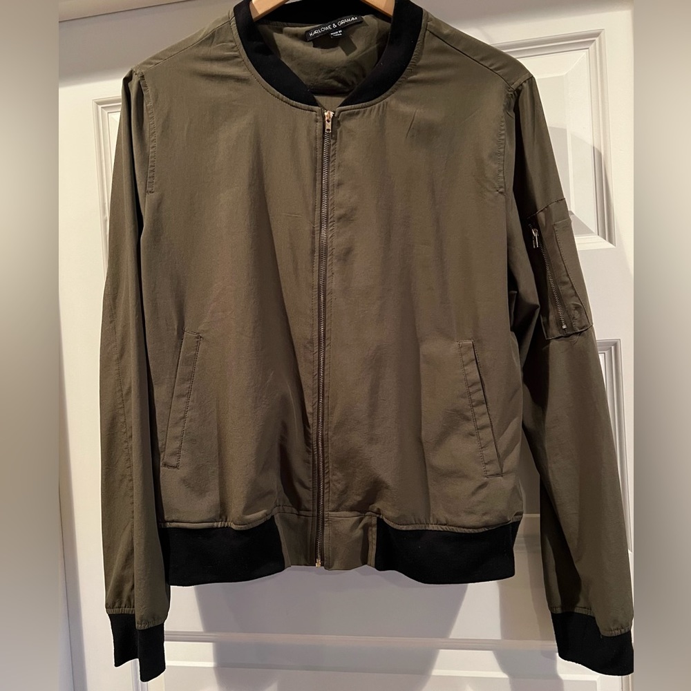 Harlowe & Graham Olive Green Bomber Type Jacket